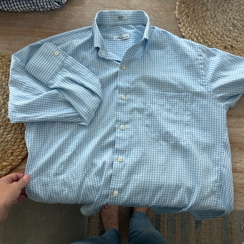 Peter Millar Light Blue Gingham Button-Down Shirt - image 2
